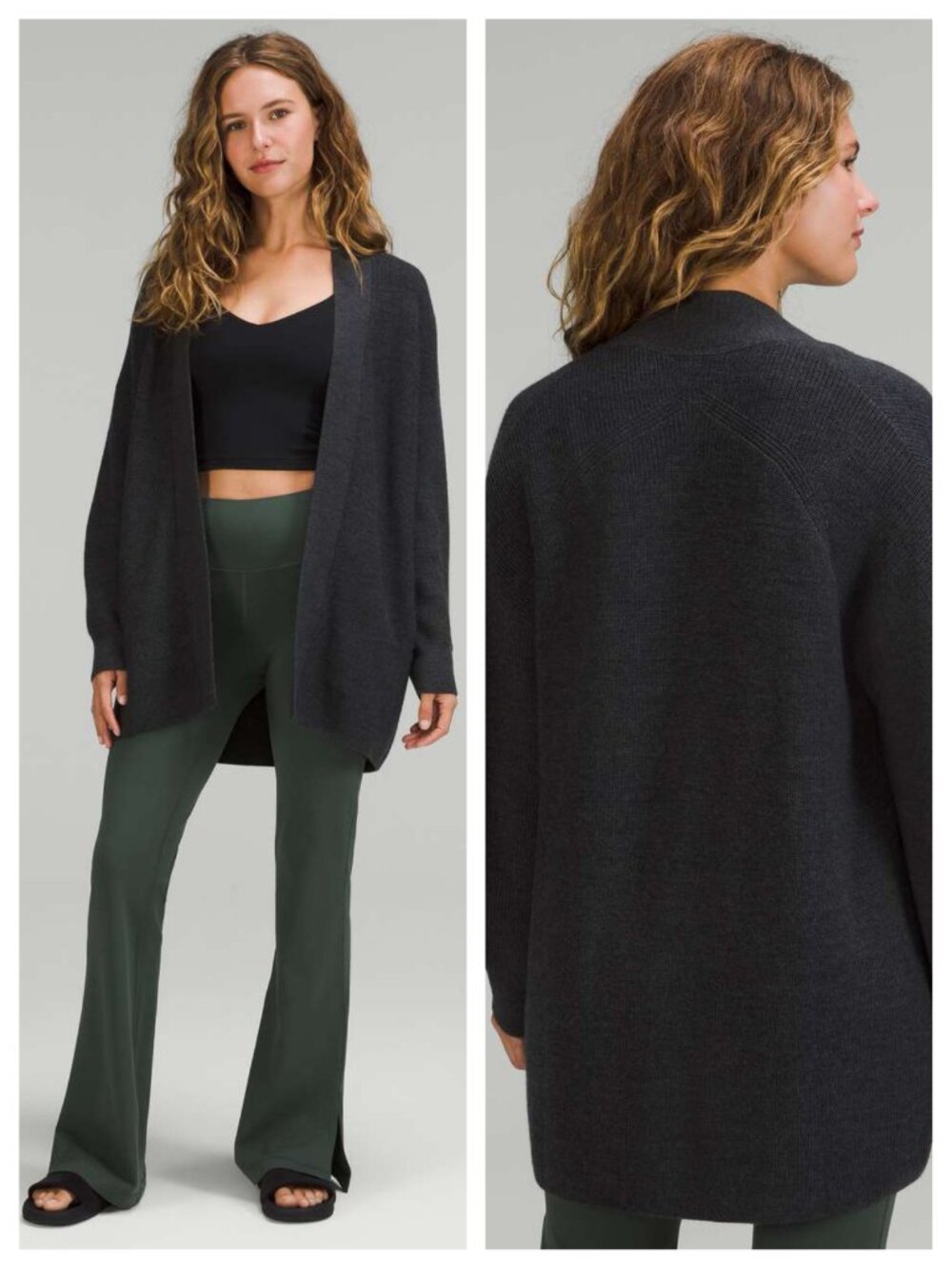 Lululemon Merino Wool-Blend Ribbed Long Wrap Sweater Sz 8 Heathered Black